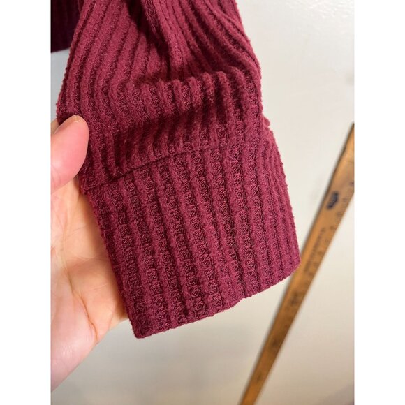 Hollister Waffle Knit Hoodie M Burgundy Y2K Grunge Preppy Neutral Skater Festive - Picture 4 of 10